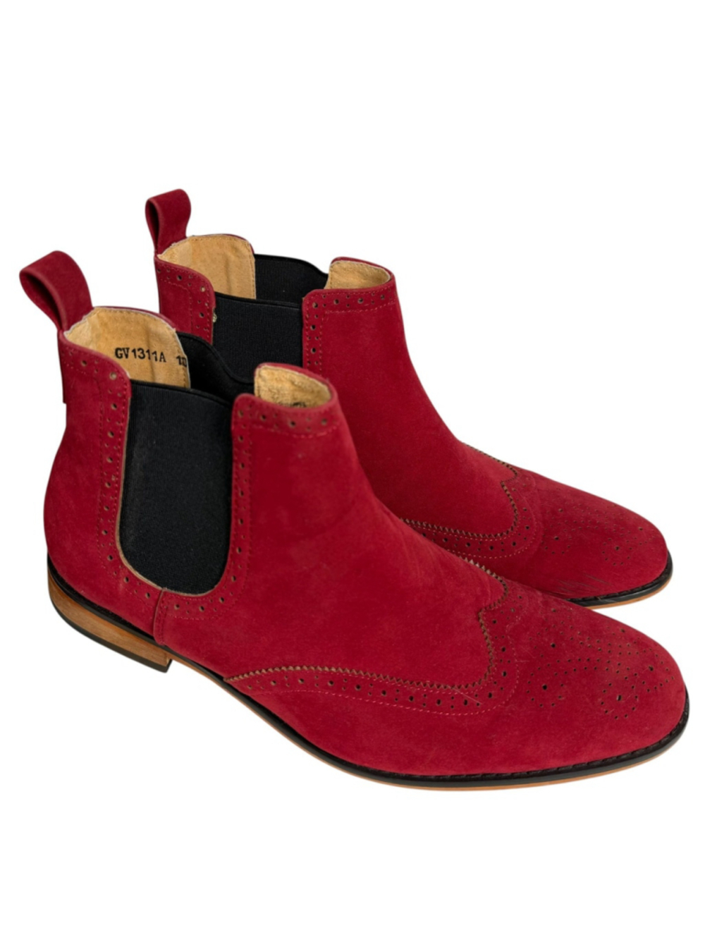 Gino Vitale Wingtip Chelsea Boots Red Leather Round Toe Slip On Formal Men's 10